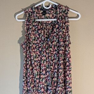 Mango Black and Pink Ruffled Sleeveless Blouse